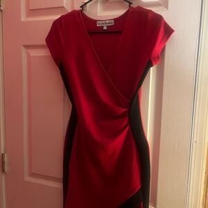 New York & Company Red Asymmetrical Ruched Sheath Dress